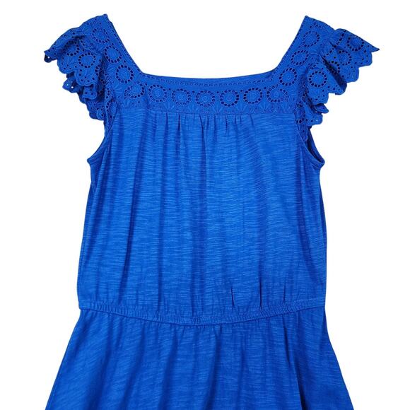 Talbots Womens Eyelet Slub Knit Fit & Flare Dress Size Small Blue Flutter Sleeve - Picture 3 of 10